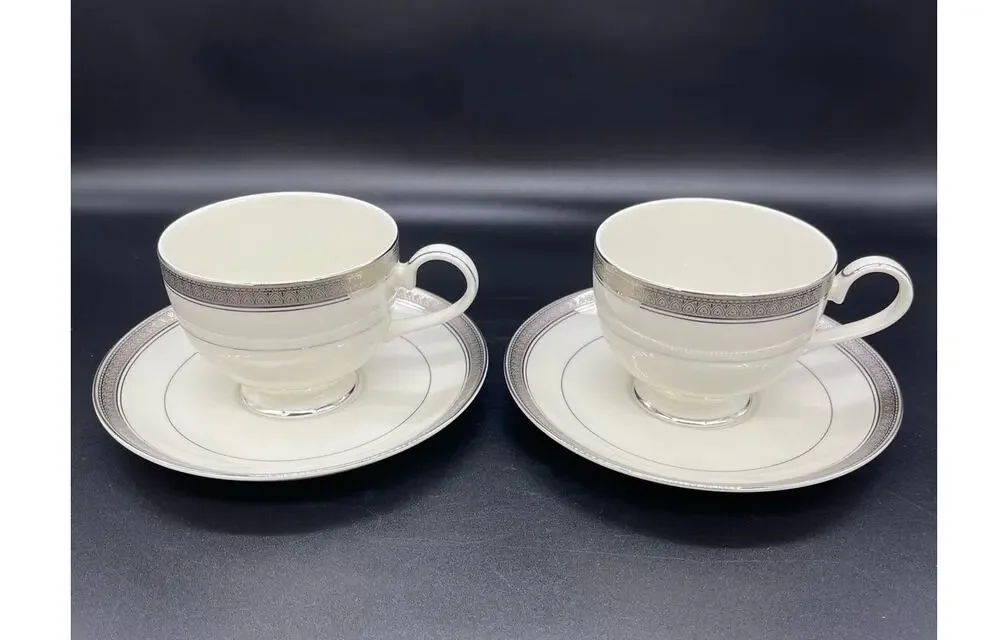 Mikasa Palatial Platinum Set of 2 Cups & Saucers